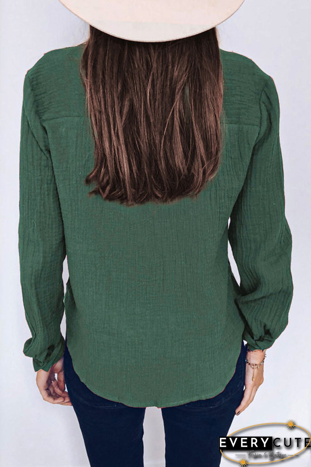 Green Ruffles Crinkled Long Sleeve Shirt
