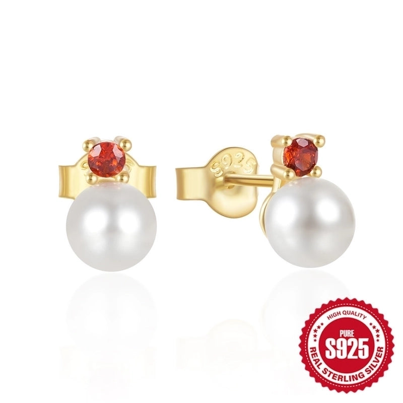 1 Pair 925 Sterling Silver Pearl Zircon Geometric Ear Studs