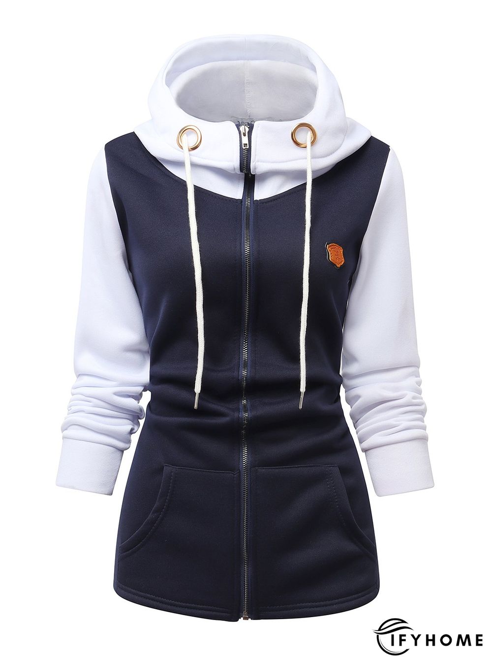 Black Hoodie Cotton-Blend Casual Color-Block Outerwear | IFYHOME