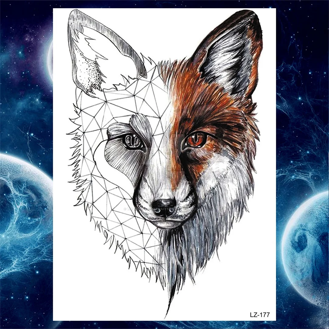 Tiger Wolf Temporary Tattoos For Men Women Fake Monster Tattoo Sticker DIY Forest Geometry Black Body Art Drawing Tatoos Decor