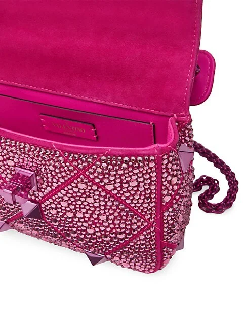 Valentino Garavani Small Roman Stud The Shoulder Bag Chain with Sparkling Embroidery