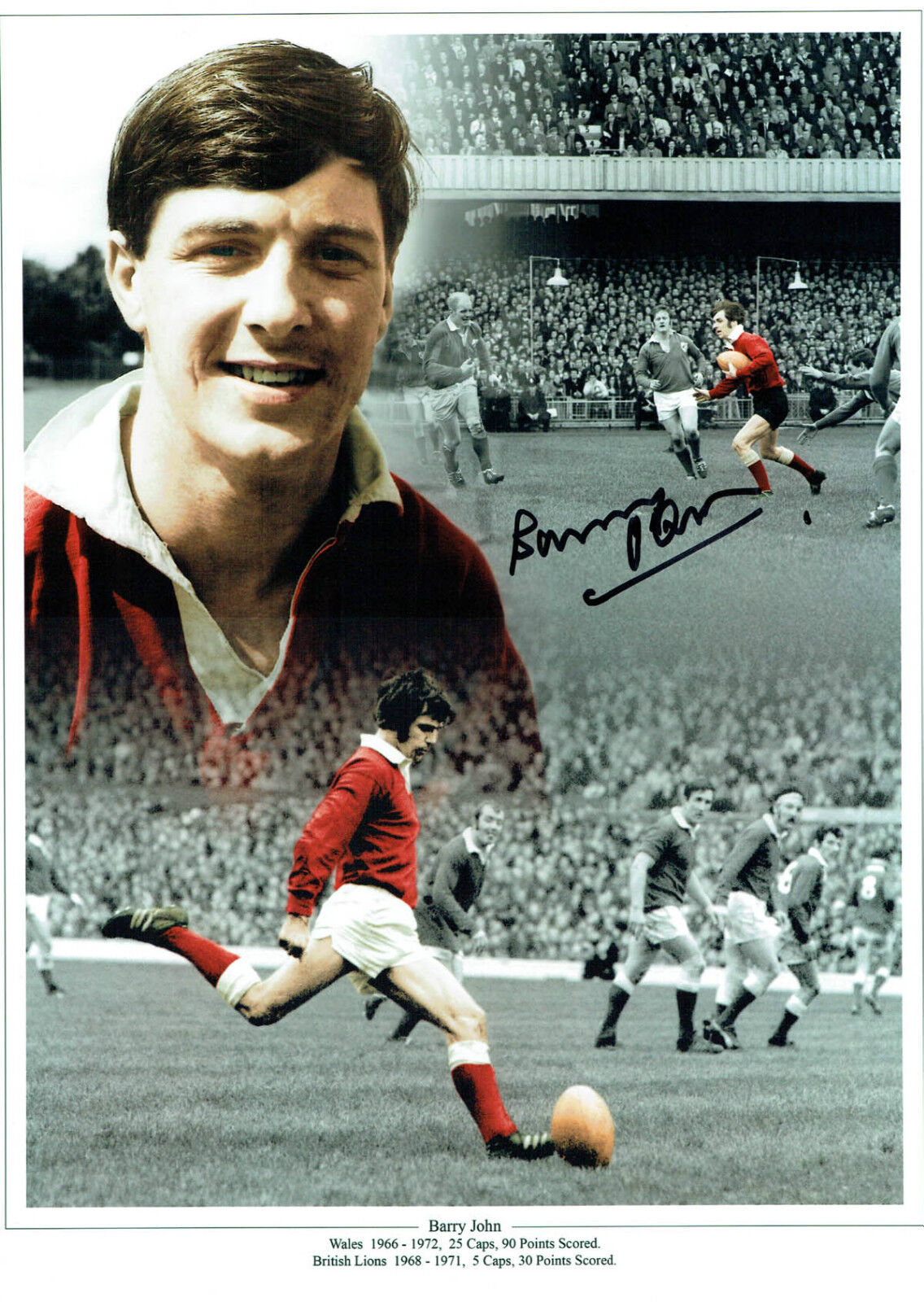 Barry JOHN Signed Autograph 16x12 Wales Welsh RUGBY Montage Photo Poster painting AFTAL RD COA