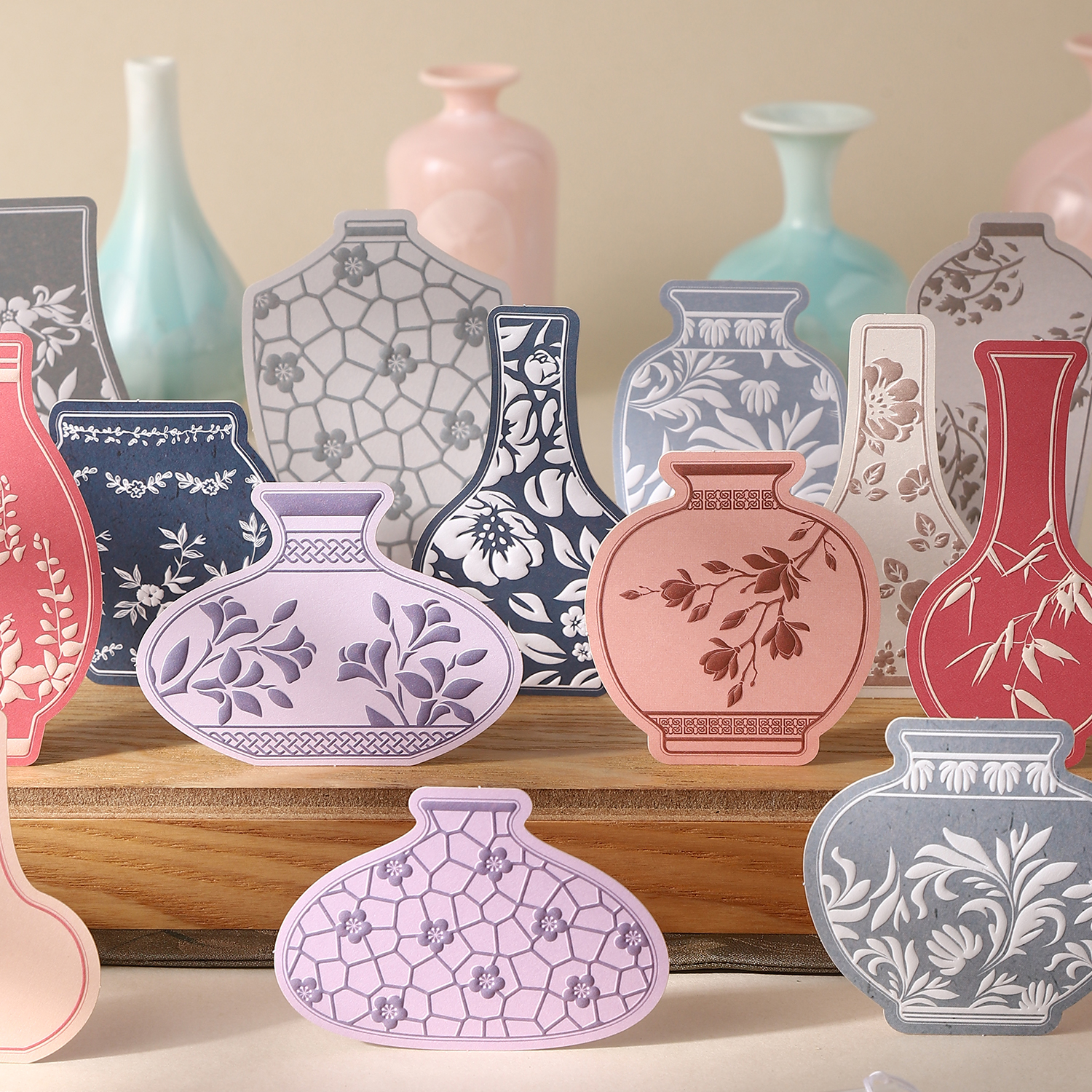 스티커 - 봄과 가을, 병 속에 담긴 빈티지 꽃병 부조 시리즈