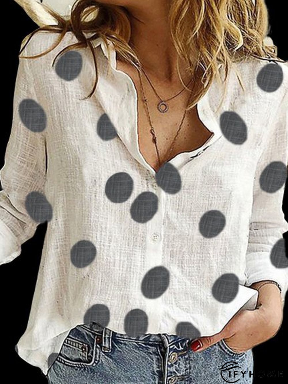 Zolucky Women Cotton V Neck White Casual Blouse | IFYHOME