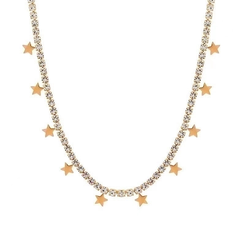 304 Stainless Steel 18K Gold Plated Lady Plating Inlay Star Artificial Rhinestones Bracelets Necklace