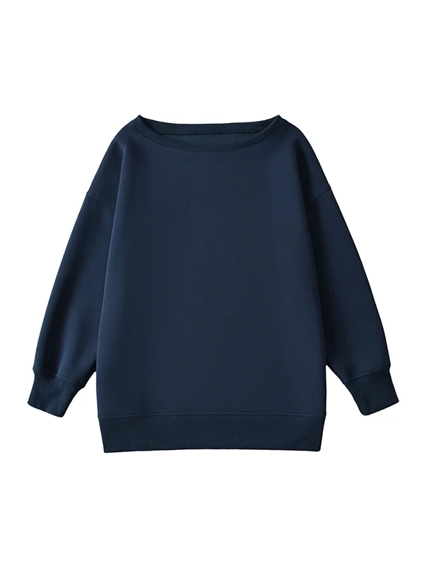 Split-Joint Solid Color Loose Long Sleeves Round-neck