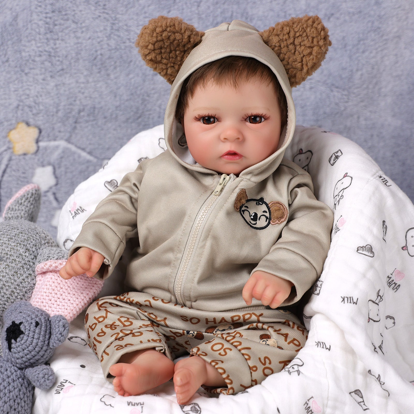 Babeside 17'' Reborn Baby Doll Brown Eyes Awake Boy Trey - Brown Bear