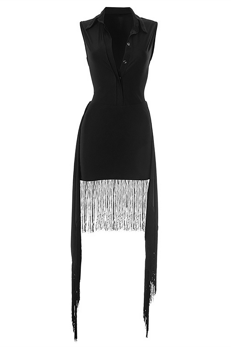 Solid Color Sleeveless Bodysuit Fringed Irregular Mini Skirt 2pcs Set-White