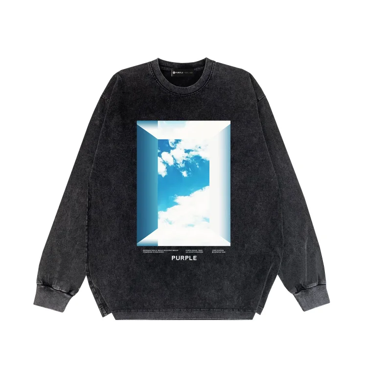 Purple Brand Distressed Long Sleeve Shirt Fashion Distressed Loose Long-sleeved Top