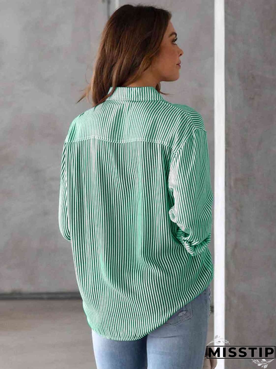 Striped Collared Neck Shirt with Pocket