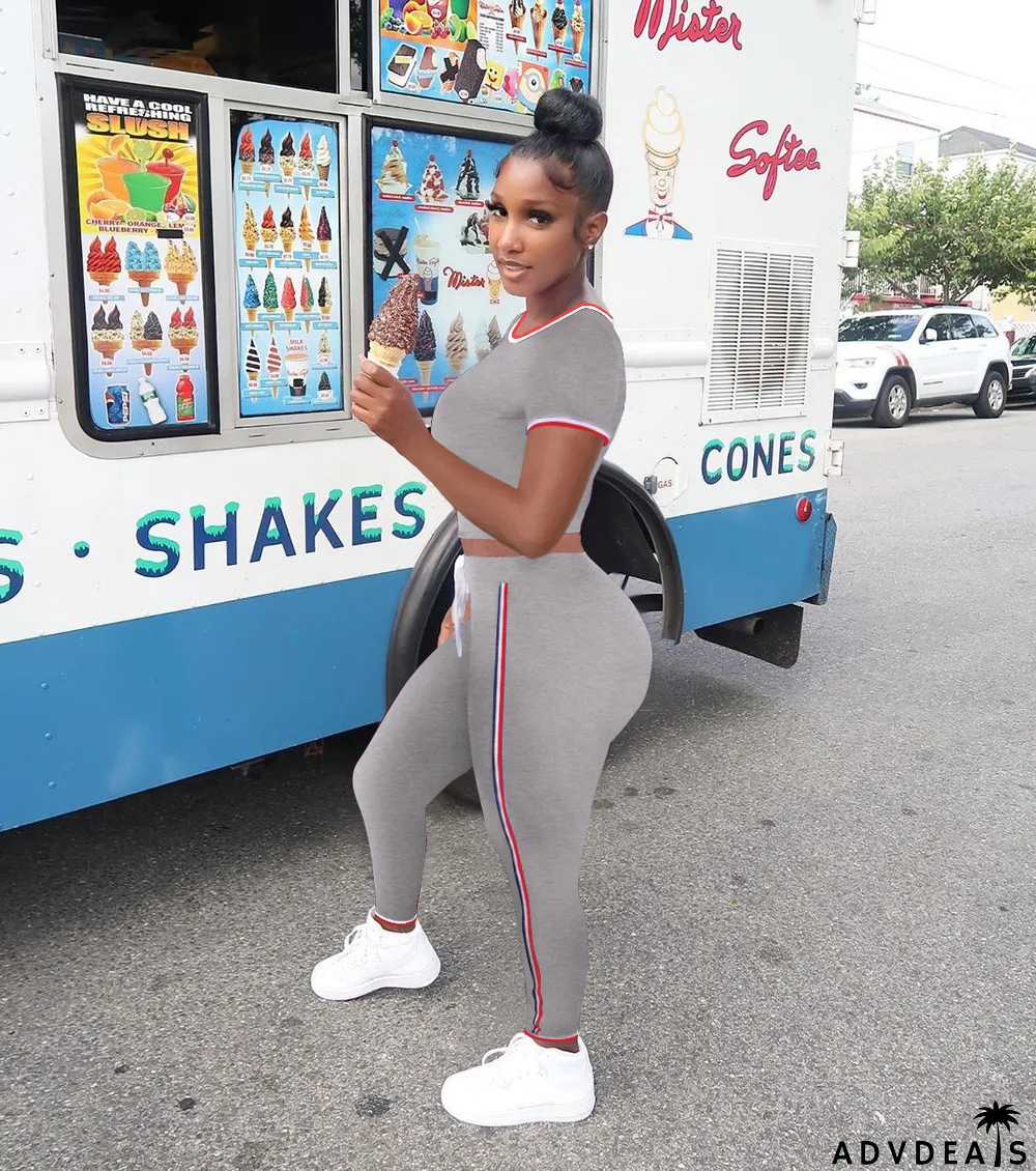 Summer 2PC Contrast Sexy Bodycon Crop Top and Pants Matching Set