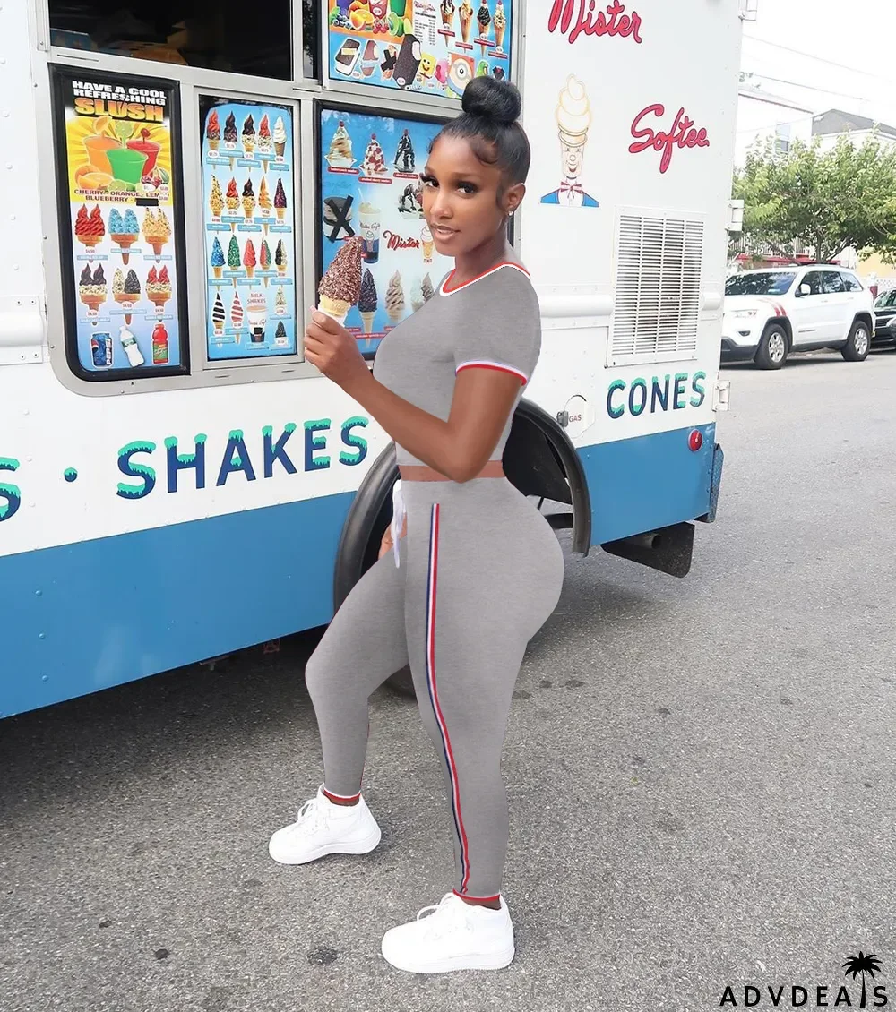 Summer 2PC Contrast Sexy Bodycon Crop Top and Pants Matching Set