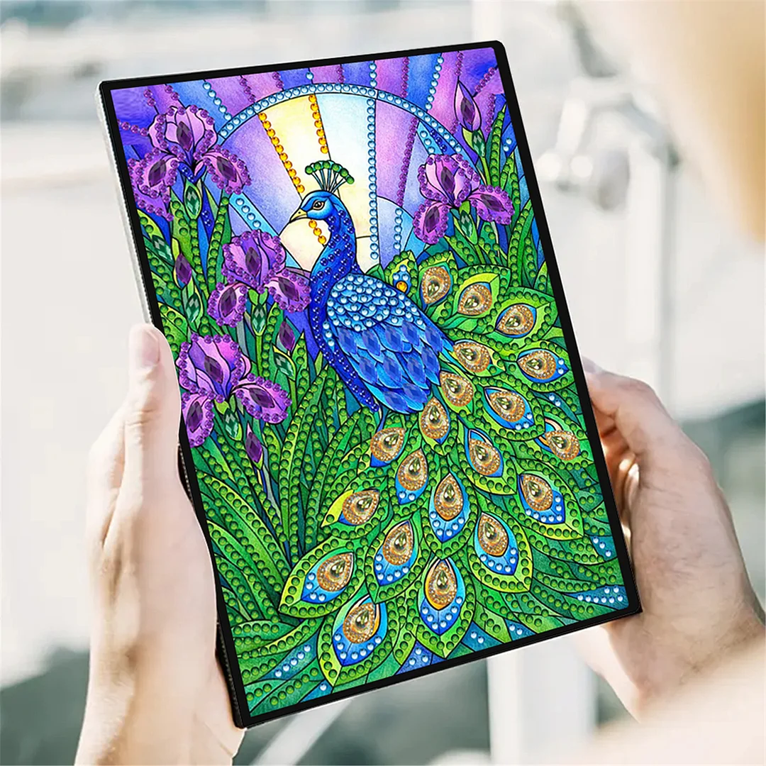 DIY Flower Diamond Painting Journals Notebooks 50 Pages A5 No Lines Special Shaped Diamond Art Kits for Beginners Craft Lovers and Artists (Peacock)