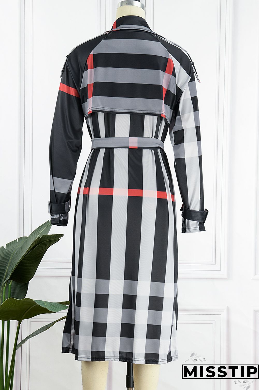 Black Fashion Casual Print Cardigan With Belt Turndown Collar Outerwear