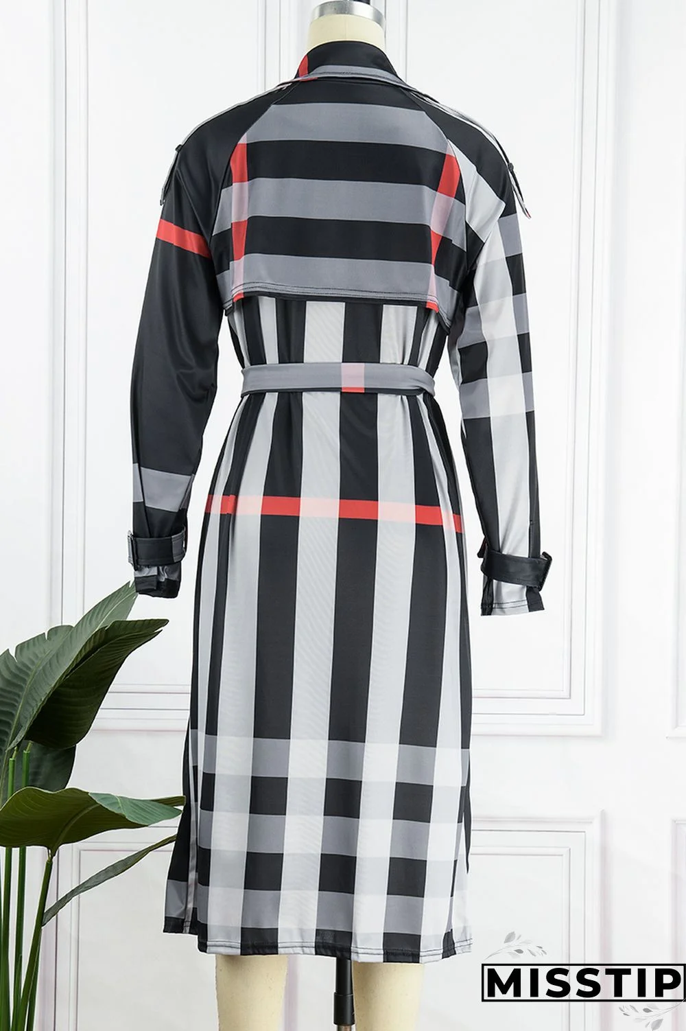 Black Fashion Casual Print Cardigan With Belt Turndown Collar Outerwear