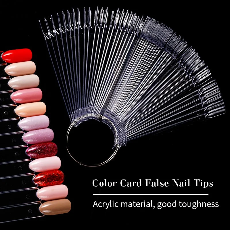 1Set False Nail Tips Fan Nature Nail Art Round Full Cover Display Practice Tools Fake Nails Manicure Acrylic UV Gel Polish-Nail Inspo