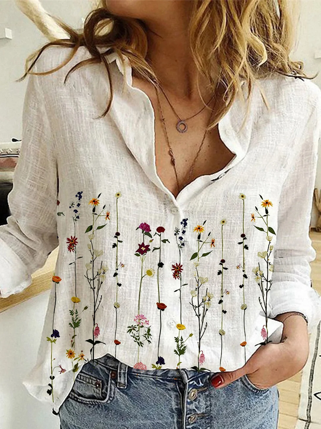Long Sleeve Printed Cotton-Blend Shirts & Tops