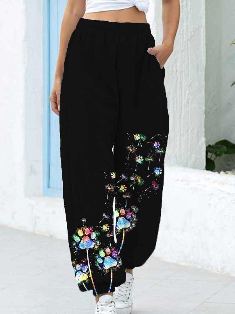 Lovely Colorful Dog Paws Dandelion Graphic Casual Sweatpants wearshes