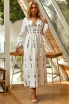 THREE-QUARTER SLEEVE ANKLE-LENGTH PRINT HIGH WAIST PULLOVER DRESS