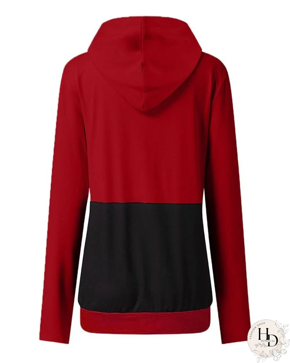 Christmas Moose Print Colorblock Hooded Top