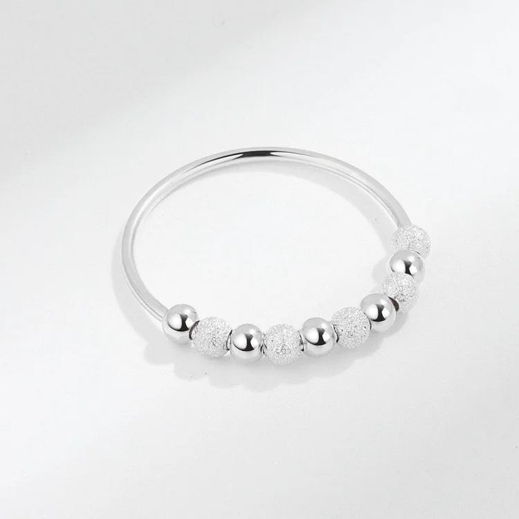 925 Sterling Silver Statement Simple Frosted Beaded Ring