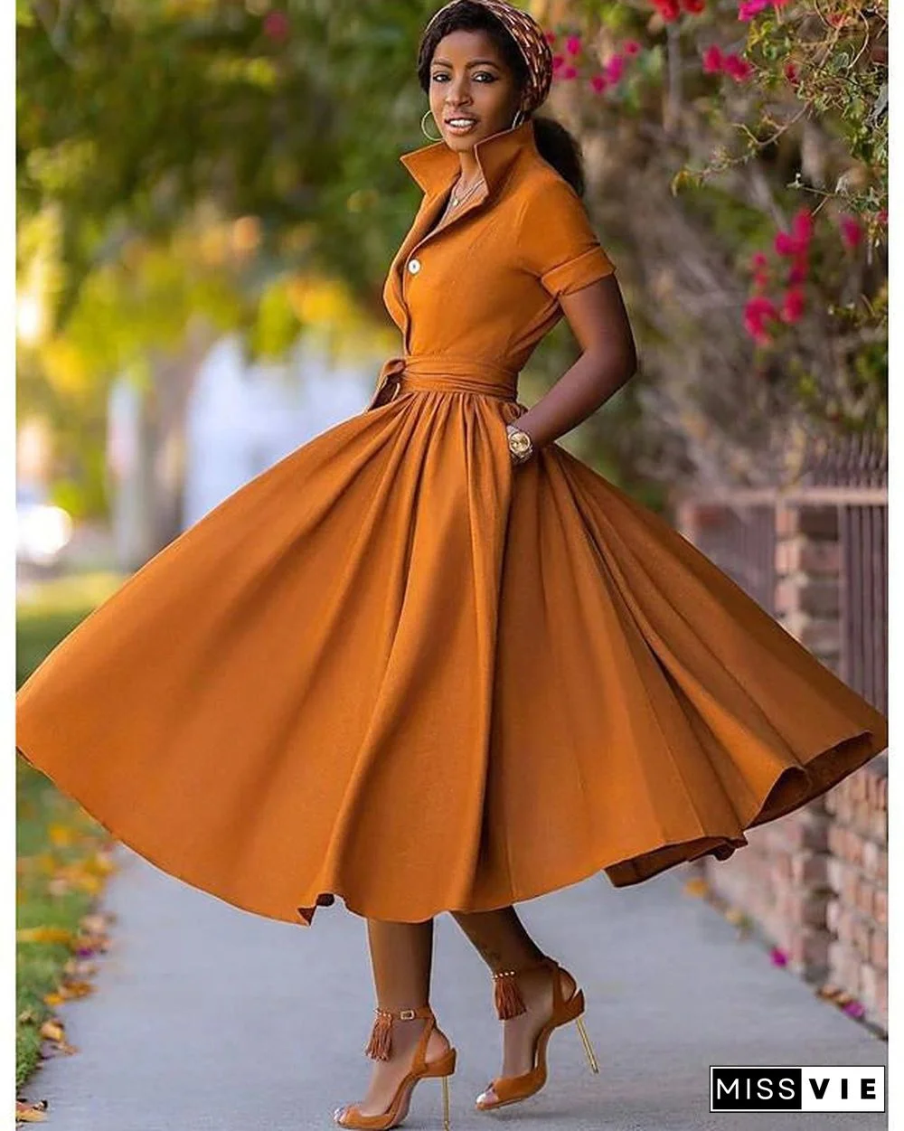 Women's A-Line Dress Midi Dress - Half Sleeve Split Summer Fall V Neck Dress