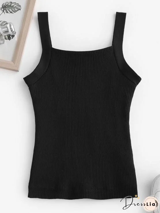 Fleece Lined Ribbed Knit Slim Tank Top