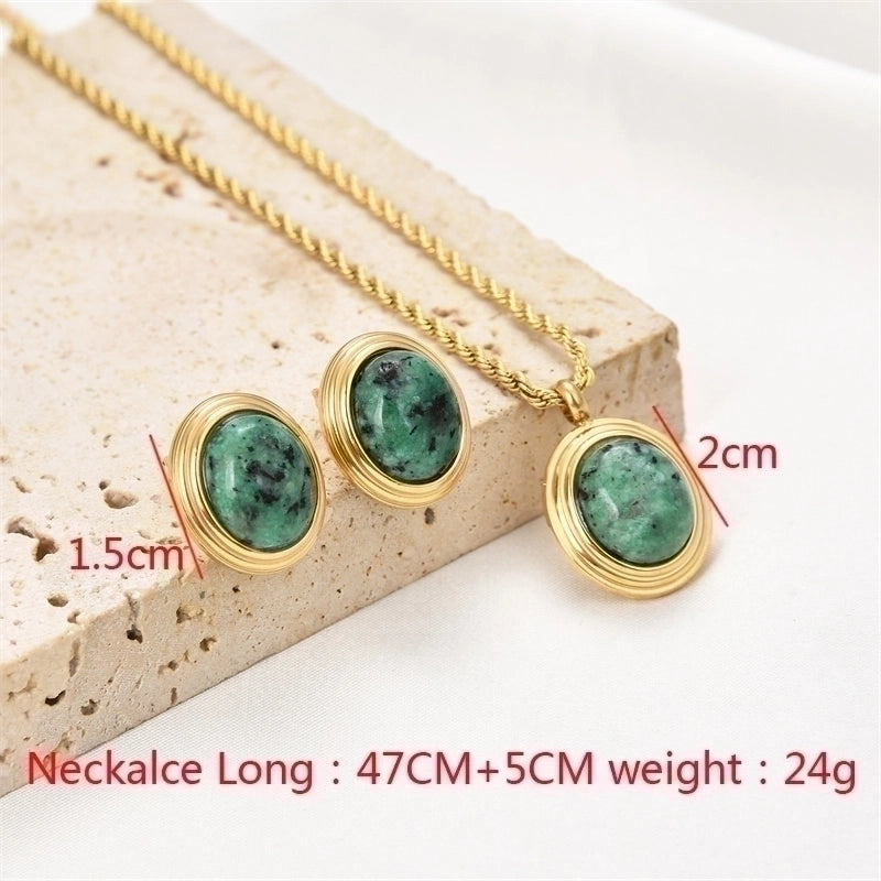 Minimalist Oval Stainless Steel Natural Stone Plating Inlay Jewelry Set