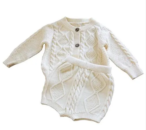 2019 Autumn Pink Knitted Suits Baby Kids Clothes Sets Sweater Girls Sets Ruffles Long Sleeve Sweater+PP Short 2Pcs Kids Suits