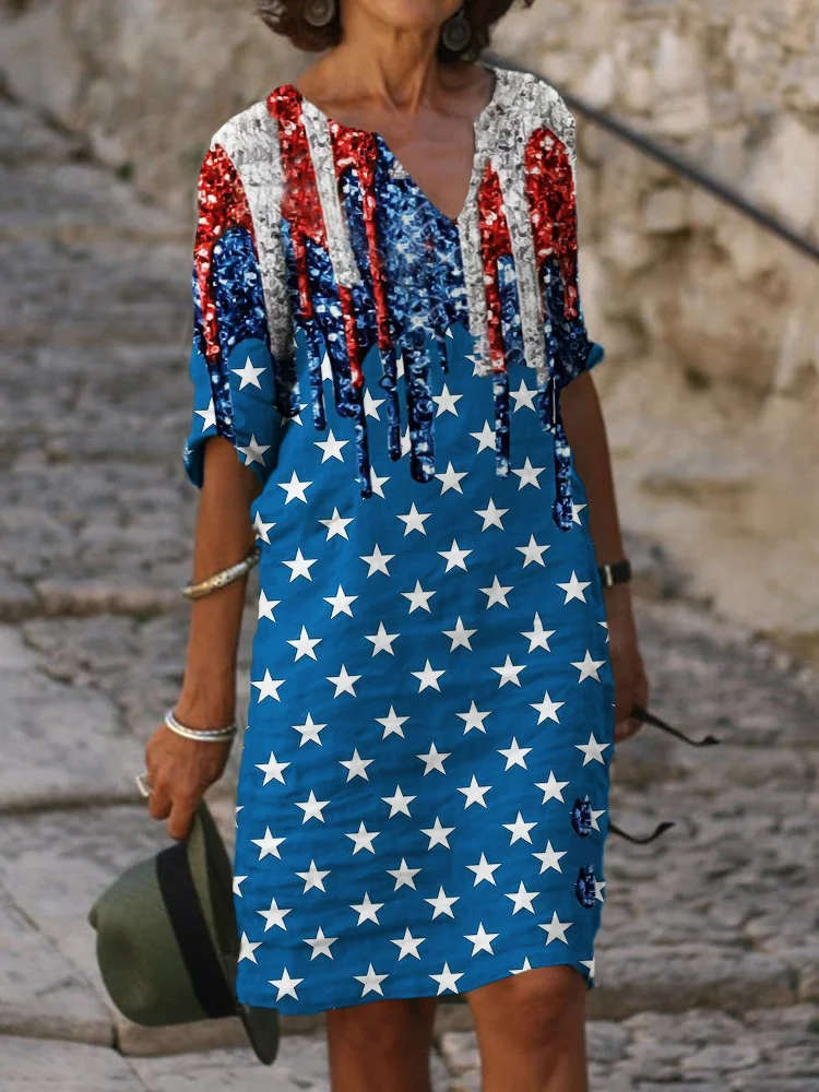 Comstylish 4th Of July American Flag Inspired Midi Dress