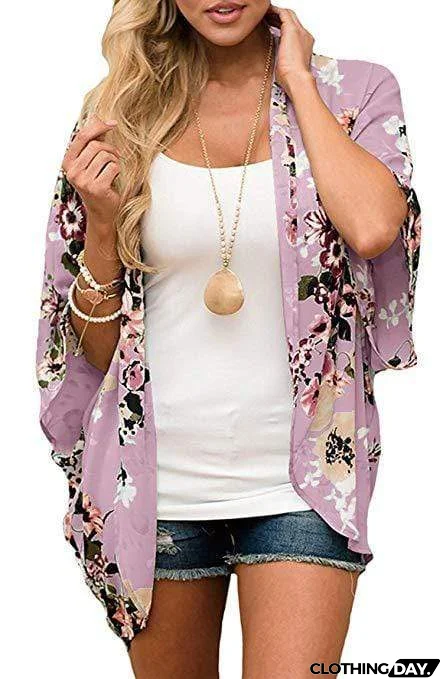 Bohemia Flower Print Summer Beach Women's Cardigan Loose Chiffon Coat