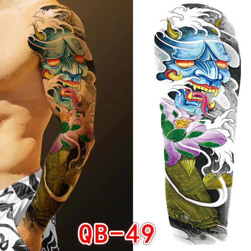 Sdrawing Men Temporary Tattoos Large Arm Sleeve Tattoo Sticker Dragon Tiger Fish Full Skull Totem Wolf Waterproof Fake Tattoo for Women