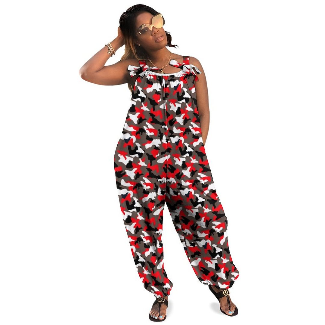 Black White Brown Neon Red Camouflage Boho Vintage Loose Overall Corset Jumpsuit Without Top