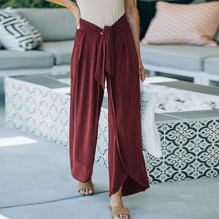 Women’s High Waist Palazzo Pants Wide Leg Stretch Trouser Pant Belted with