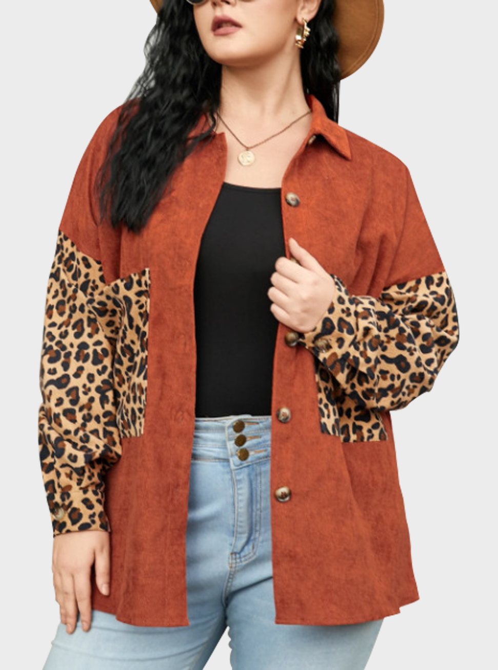  thdmladies Leopard-print Panelled Jacket with Collar thedmladies