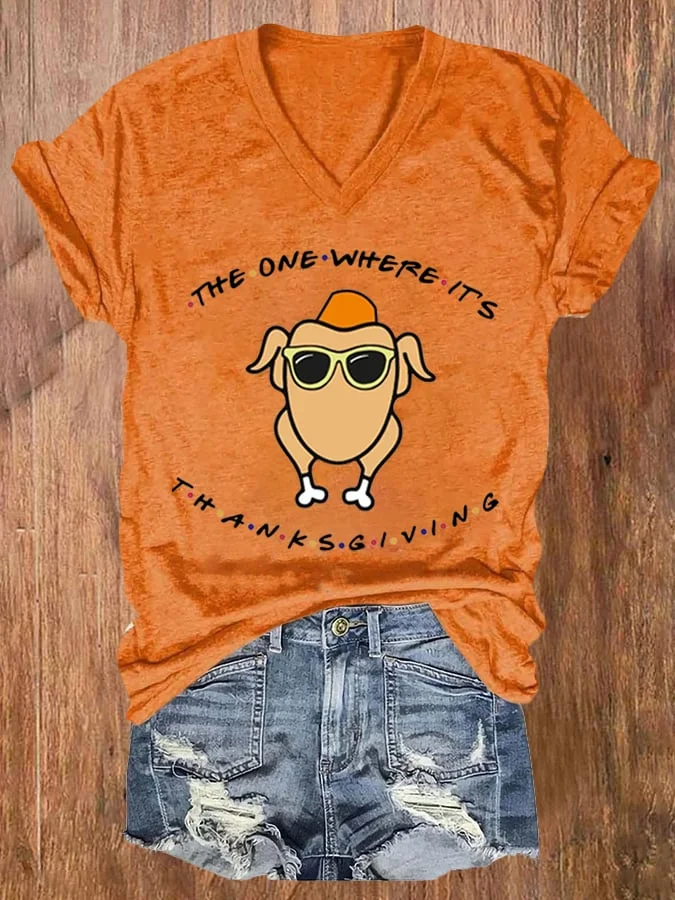 Women'S The One Where It's Thanksgiving Printed Short Sleeve T-Shirt socialshop
