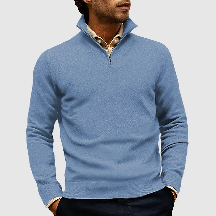 Gentleman's Three-Quarter Zip Long Sleeve Cashmere Sweater