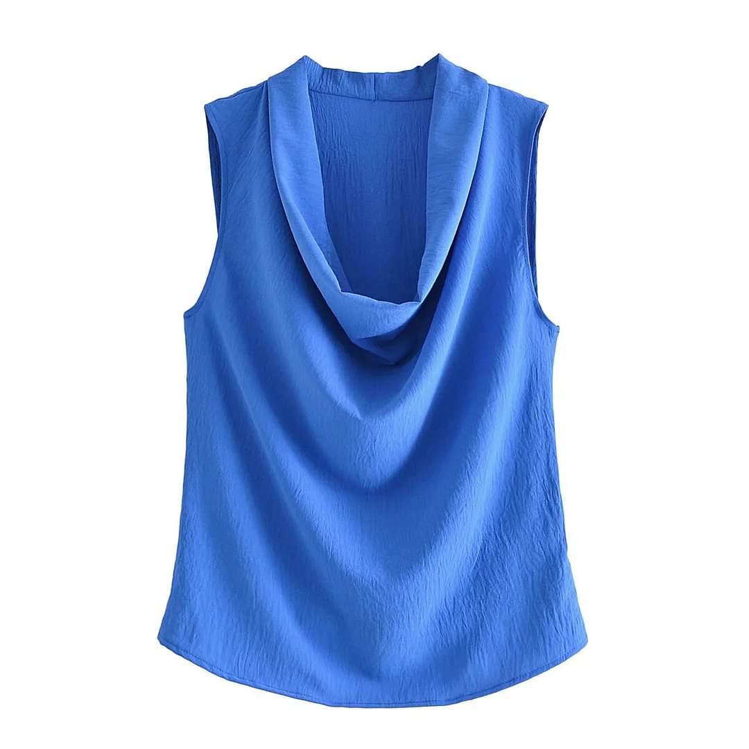 Willshela Women Fashion Satin Blue Solid Tank Top Vintage Swinging Neck Sleeveless Female Chic Lady Tops