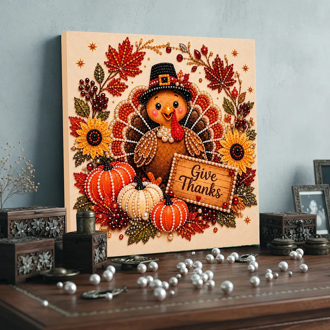 Framed Pearl Painting Kit Turkey Sunflower Decor 11.81x11.81in