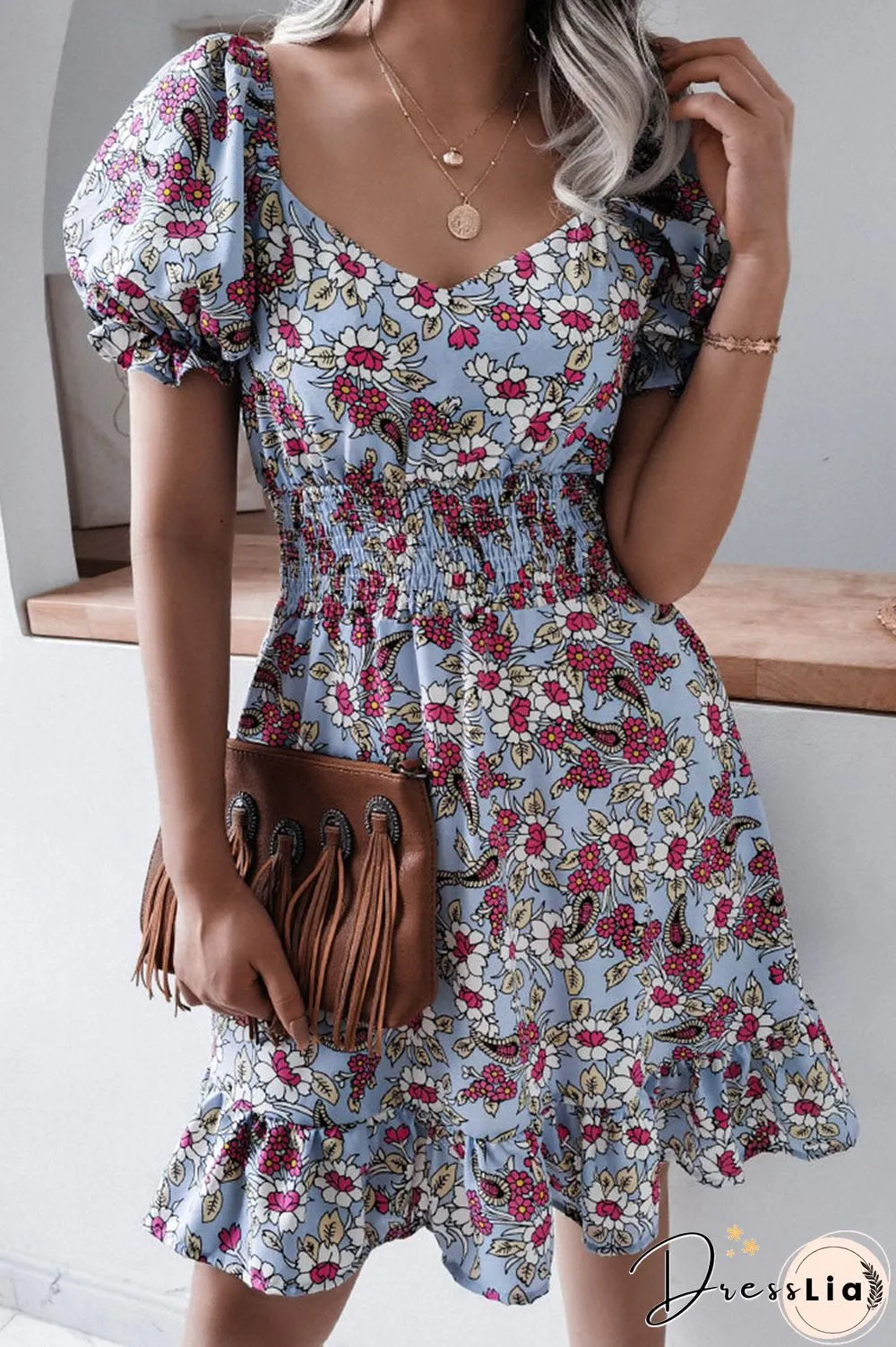 Fashion Casual Print Split Joint Square Collar A Line Dresses