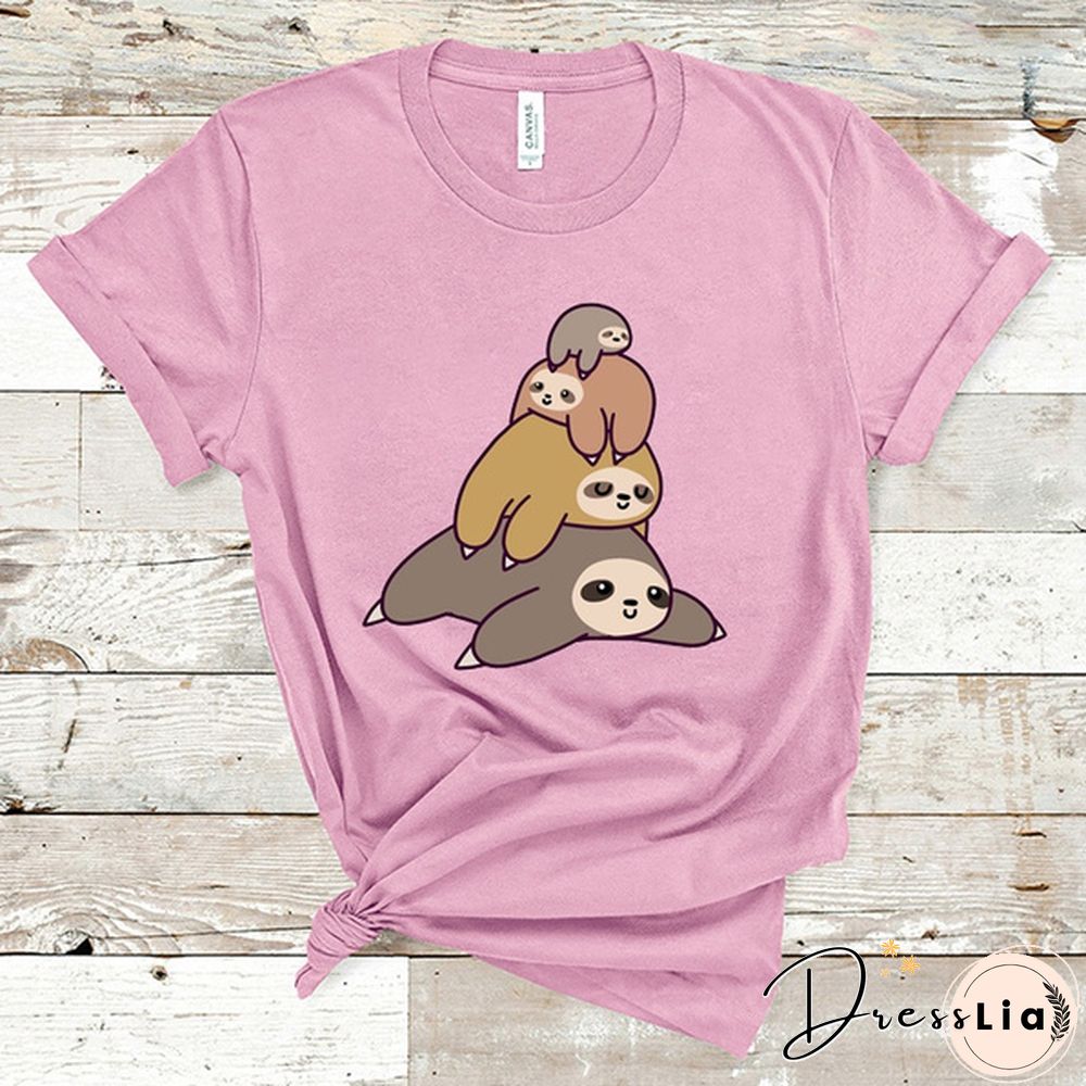 Funny sloth graphic print short sleeve Round-neck t-shirt fashion women men summer casual