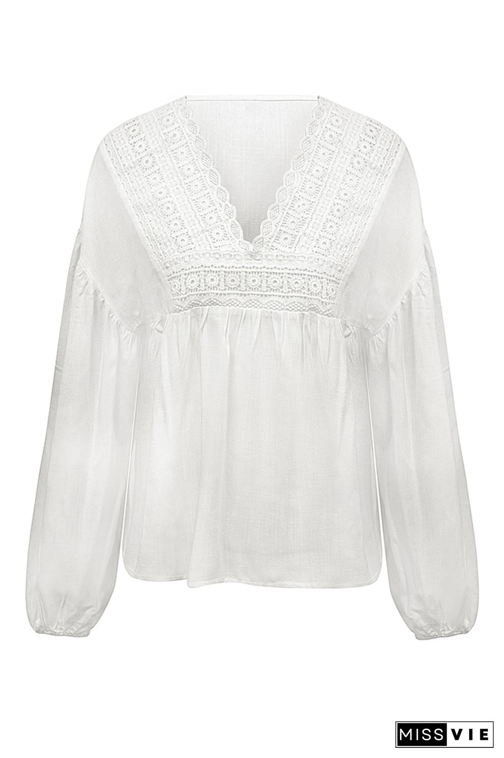 Lace Crochet Lantern Sleeves Chiffon Blouse