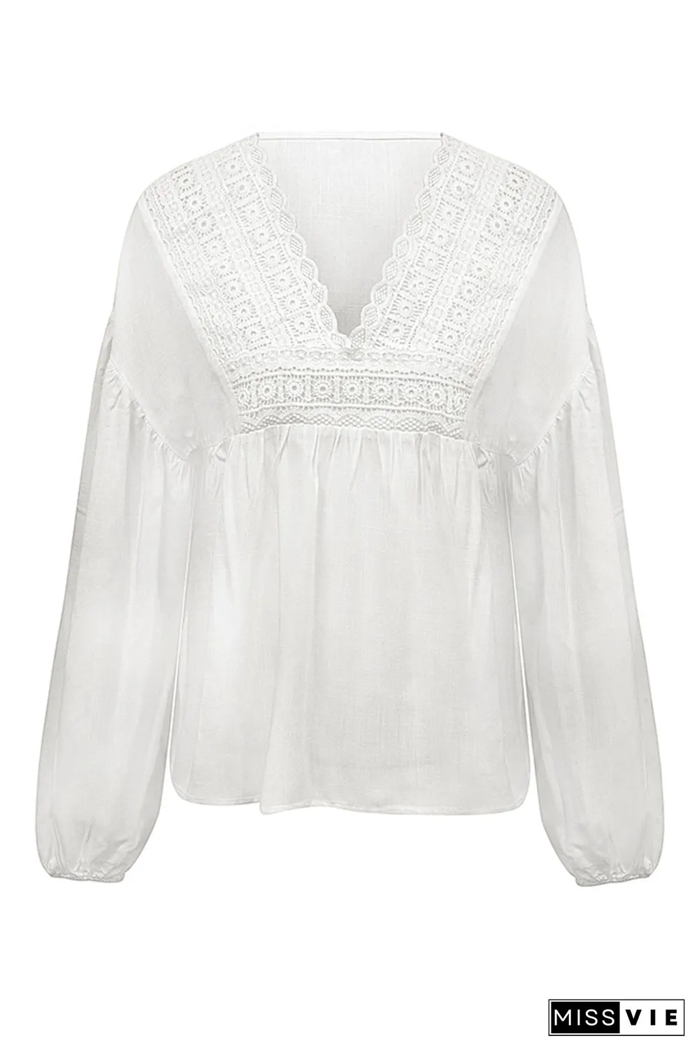 Lace Crochet Lantern Sleeves Chiffon Blouse