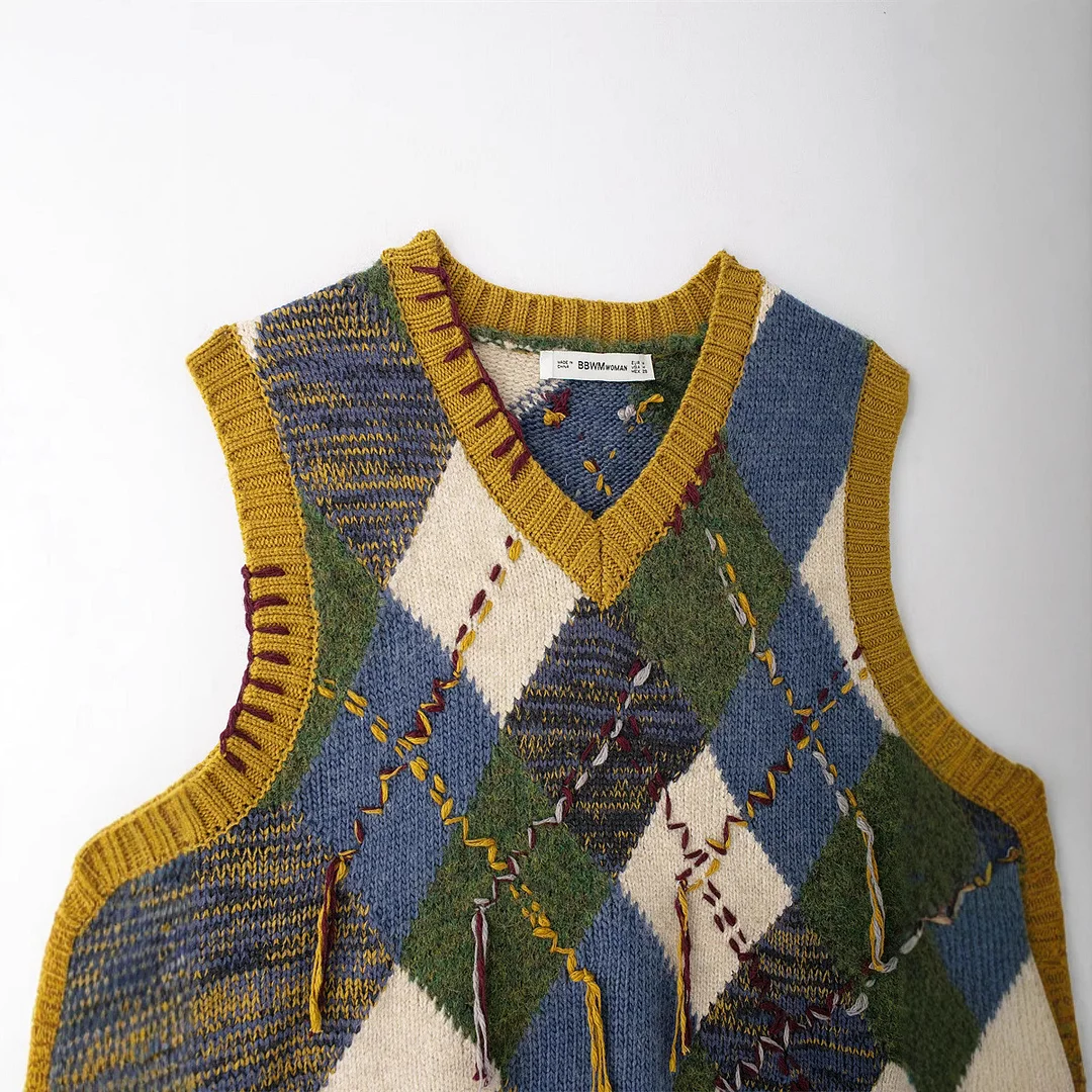 Nigikala Nigikala 2025 Autumn New Women's Fashion Street V-Neck Sleeveless Rhumin Syringe Vest