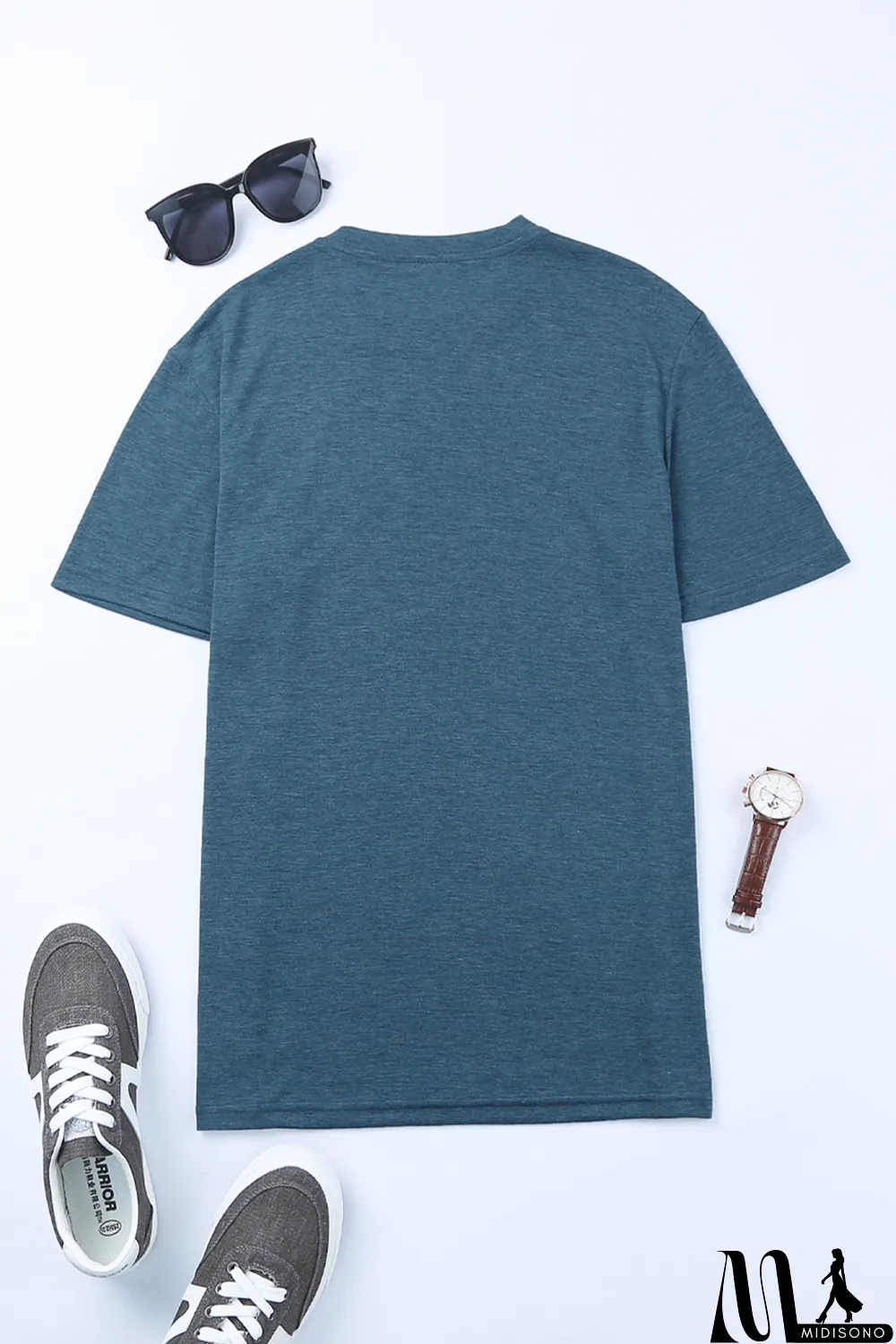 MidiSono - Blue Solid Basic Crewneck Short Sleeve Men's T-shirt