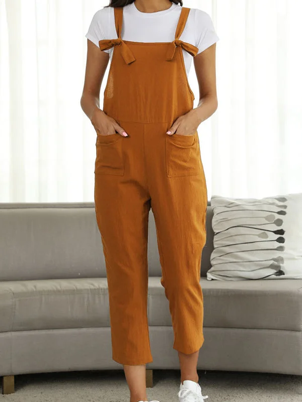 Women plus size clothing Women's Literary Cotton Linen Straps Casual Pants Jumpsuit-Nordswear