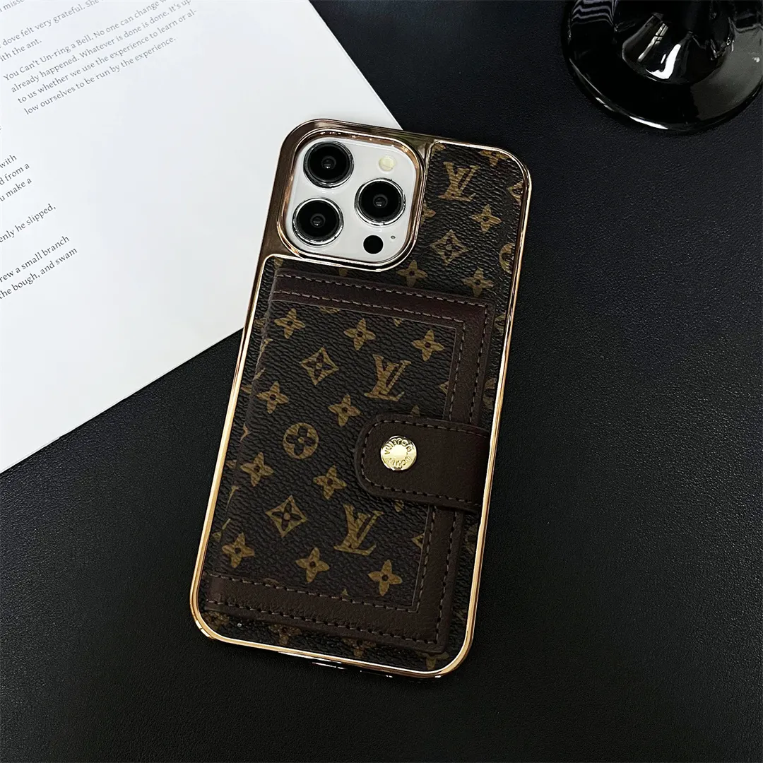 LV High Quality Luxury Electroplated Button Card Holder Apple iPhone Case