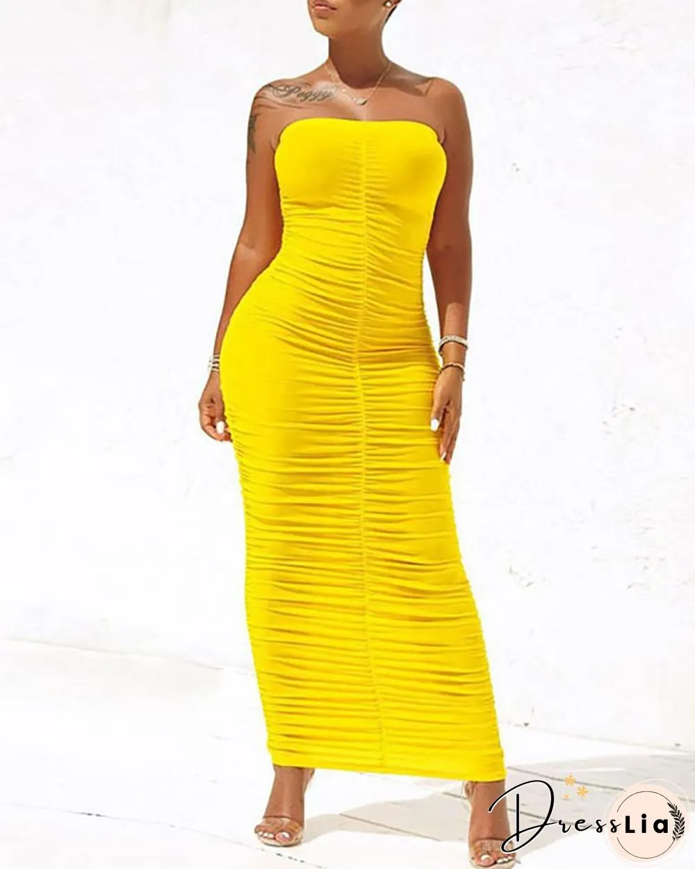 Bandeau Ruched Sleeveless Maxi Dress