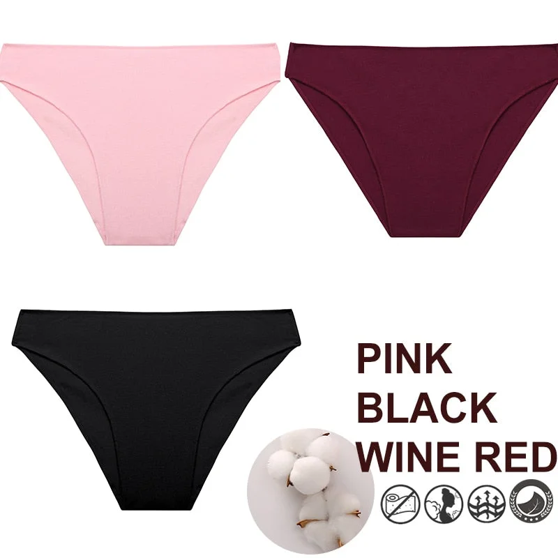 FINETOO 3PCS/Set M-XXL Panties Women Cotton Lingerie Woman Underwear Sexy Femme Underwear Girls Underpant Panty  7 Solid Colors