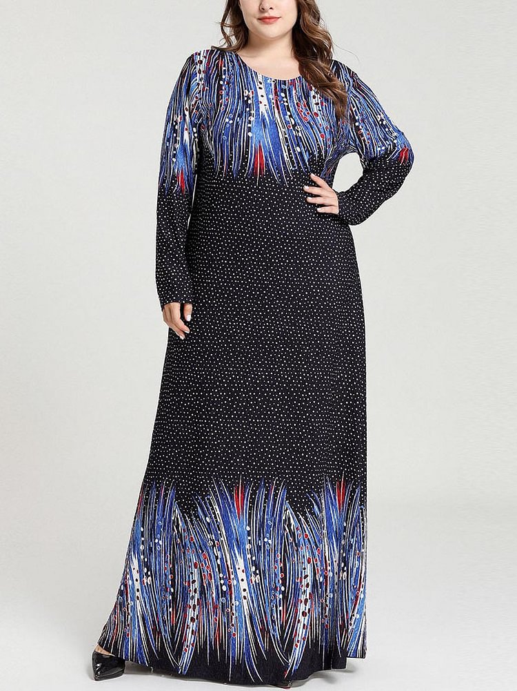 Printed long-sleeved casual Muslim Arab dress